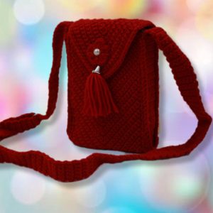 red crochet tassel mobile pouch
