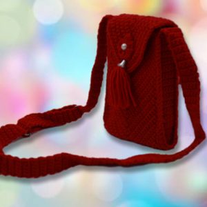 red crochet tassel mobile pouch
