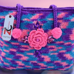 women navy purple crochet handbag