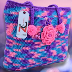 women navy purple crochet handbag