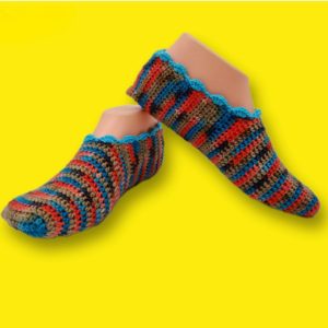 women peach multi handmade slipper socks