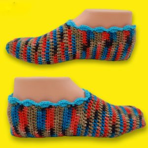 women peach multi handmade slipper socks