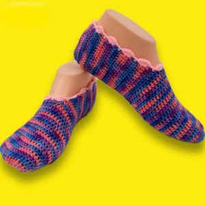 women purple multi handmade slipper socks