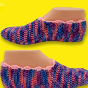 women purple multi handmade slipper socks