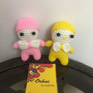 yellow baby doll crochet keychain