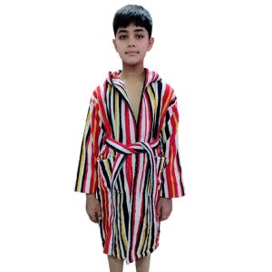 boys red striped hooded bathrobe front