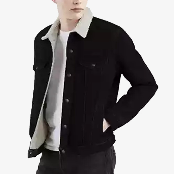 black jean jacket with fur mens